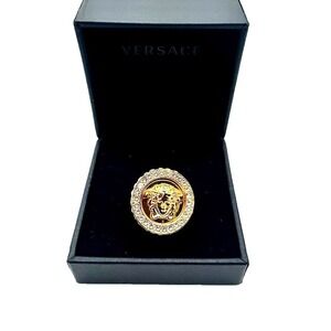 Versace Medusa Crystal Ring Gold Tone Made In Italy Missing 1 Crystal